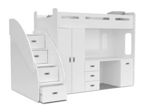 MEBLITO Kinderbett Bonini Plus Etagenbett Hochbett mit Schreibtisch 80x200 Weiss Mit Matratze