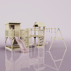 OutdoorToys Spielturm Malou aus Holz in Rosa Trapezschaukel