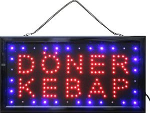 Döner Kebap LED Schild I Dönerladen Kebab Reklame Ladenschild Geschäft Leuchtschilder mit Kette