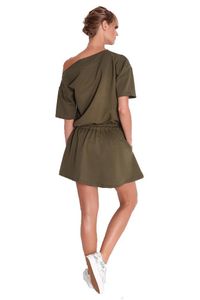 Damen Kleid Asymmetrisch Minikleid Sommer-Kleid S/M; Khaki
