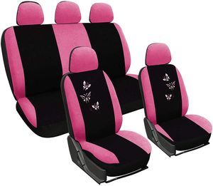 WOLTU AS7247 Sitzbezüge Auto Schonbezüge universal Größe, Butterfly Stickerei, schwarz-rosa