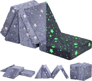 AIYAPLAY Spielsofa für Kinder Kindersofa aus Schaumstoff mit Liegefunktion, 5tlg. Kindercouch im Dunkeln Leuchtende Samtoptik, für 2-3 Kinder, Grau