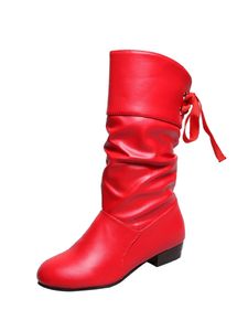 Stiefel Damen runde Zehen mit mittlerer Kälte Schuh Arbeiten Schnürschuhe Komfort Chunky Low Heel Stiefel, Farbe: Rot, EU 40