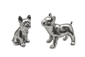 Casablanca figúrka, pes, "Cantus", buldog, keramika, strieborná farba, , 2 kusy ako na obrázku, d. 9 cm, š. 11 cm, v. 15 cm 47082