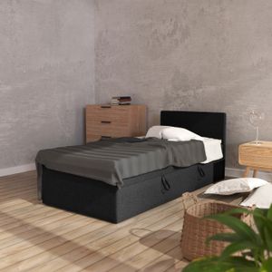 MEBLITO Boxspringbett Menorca Mini Bett mit Bettkästen Matratze H3 mit Topper Seite: Rechts  90x200 cm Schwarz (Lux 23)