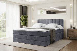 ALTDECOR Boxspringbett mit 2 Matratzen und Topper - 160x200 cm - OTTA KING - Dunkelgrau Samt - Polsterbett mit, H3- und H4- Matratzen, Bettkasten und Lattenrost, Bett mit Stauraum