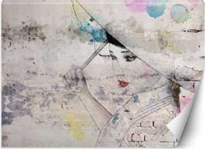 Vlies fototapete Geisha-Parosol an alter Wand 450x315 cm Feeby Beige inkl. Kleber einfache Montage