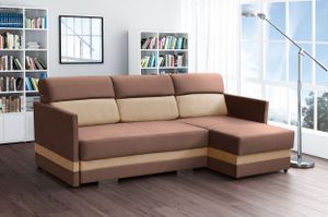 Modern Ecksofa - Wohnzimmer – Wohnlandschaft - L-Form Couch mit Schlaffunktion - Gemütlich Schlafsofa - KOLIBER Braun