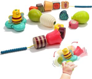 Perlen Fädelspiel für Kleinkinder, Montessori Spielzeug ab 2 Jahre Jungen und Mädchen Geschenke, Feinmotorik Spiel Kinder Lernspielzeug