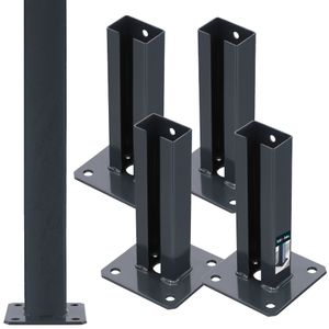 KOTARBAU® 4er Set Pfostenträger 60x40 mm Dübelplatte mit Zaunfuß verzinkt & pulverbeschichtet Aufschraubhülse Doppelstabmattenzaun zum Aufschrauben