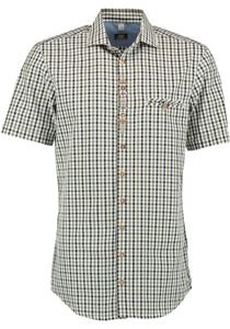 OS Trachten Herren Hemd Kurzarm Trachtenhemd mit Haifischkragen Bleri, Größe:47/48, Farbe:schwarz