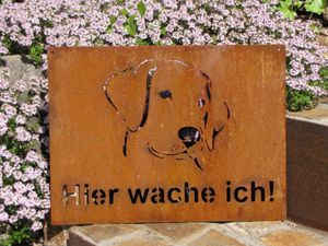 Edelrost Dekoschild Hund "Hier wache ich"