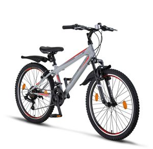 Chillaxx Bike Escape Premium Mountainbike in 24 und 26 Zoll Fahrrad für Mädchen Jungen Herren und Damen - 21 Gang Schaltung, Farbe:Grau-Rot V-Bremse, Größe:24 Zoll