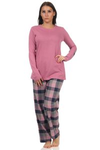 Damen Flanell Pyjama Mix & Match Optik - Hose Flanell, Oberteil Jersey  - 291 201 10 554