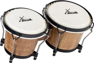 XDrum PERC Bongos Club Weinrot - 2 Trommeln mit 6" und 7" - Bongotrommeln mit stimmbaren Naturfellen und Stimmschlüssel - Holztrommeln Tobacco