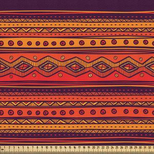 ABAKUHAUS Orange Gewebe als Meterware, Abstrakte Hand Gezeichnete Ethno Stammes Muster, 5 M (148 x 500 cm), Orange Rot Plum