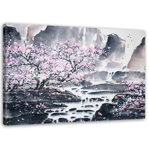Feeby Leinwandbild auf Vlies Japan Kirschblüte Rosa Natur 100x70 Wandbild Bilder Bild
