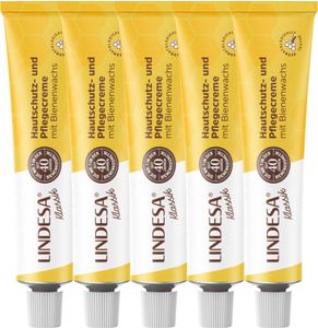 5x LINDESA® Klassik Hautschutzpflegecreme mit Bienenwachs Handcreme 50 ml gelbe Alu-Tube