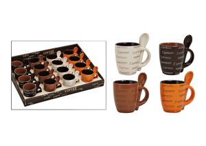 Espressotassen mit Löffel Set Keramik creme braun mokka orange 8 tlg