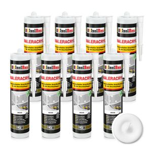 Isolbau Maleracryl 8 x 300 ml Weiß - Plastoelastischer Acryl-Dichtstoff zum Abdichten von Fugen im Innen- & Außenbereich - Kartusche