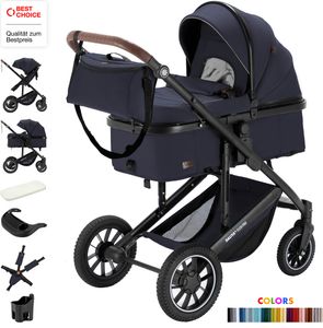 Daliya® FLEXI-PRO M 2in1 Kombikinderwagen Buggy Sportwagen Reise-Kinderwagen Leichter Babywagen Klappbar mit Liegefunktion Höhenverstellbar Umbaubar mit großem Einkaufskorb Sicher & Komfortabel für Stadt Reisen Neugeborene & Kleinkinde (Blau-Grau)