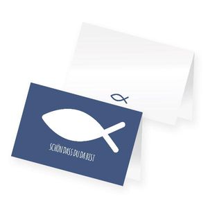 itenga 24x Tischkarte Fisch blau Kommunion Taufe Konfirmation