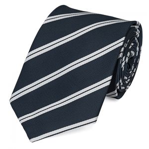 Schlips Krawatte Krawatten Binder 8cm dunkelblau silber gestreift Fabio Farini