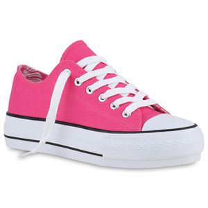 VAN HILL Damen Sneaker Low Plateau Schnürer Stoff Schnür-Schuhe 840380, Farbe: Pink, Größe: 37