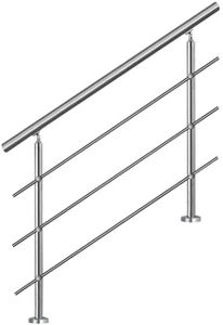 NAIZY Edelstahl Handlauf Geländer mit 2 Pfosten für Brüstung Treppen Balkon (150 cm, 3 Querstreben)