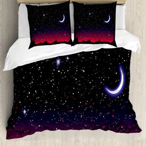 ABAKUHAUS Nacht Bettbezug, Red Sky Starry Landschaft, Milbensicher Allergiker geeignet mit Kissenbezügen, 155 cm x 220 cm - 80 x 80 cm, Indigo Magenta Schwarz