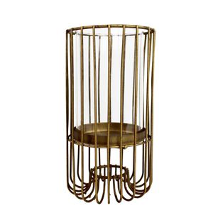 Windlicht aus Metall mit Glaseinsatz gold rund, Teelichthalter, moderner Kerzenständer