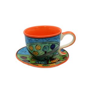 Espressotasse mit Untertasse - Mokkatasse - Keramik - Set/2 - Handbemalt