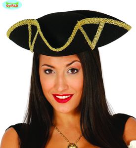 Piraten Hut Seeräuberin schwarz mit Goldborte KW 58 cm für Damen
