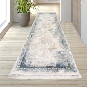 Teppich mit Verzierungen & Fransen blau Größe - 80 x 300 cm