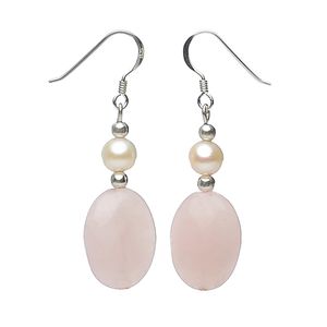 Ohrringe Ohrhänger Rosenquarz & Süßwasser Perlen & 925 Silber rose weiß Damen
