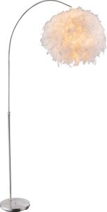 Globo Lighting Stehleuchte Metall Nickel matt, Textil weiß, Fußtrittschalter im Kabel, Höhenverstellbar, Schirm mit echten,weißen Federn, LxBxH: 960x450x1960mm, exkl. 1x E27 40W 230V