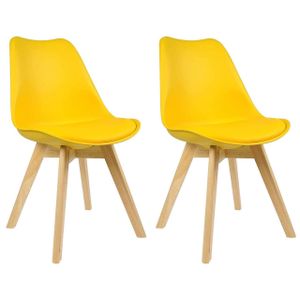 WOLTU 2 x Esszimmerstühle Design Stuhl Küchenstuhl stabil, robust, haltbar, langlebig Kunstleder Holz, Gelb