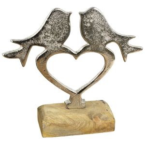 Dekoherz mit Vögel auf Holzsockel Metall Metallherz Herz Dekofigur Skulptur Deko