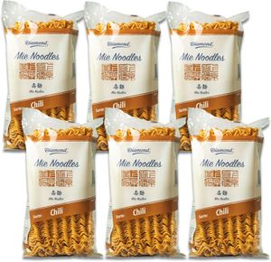 6er-Pack DIAMOND Mie Noodles mit Chilipulver 250g / Chili Mie Nudeln ohne Ei / Wok Nudeln
