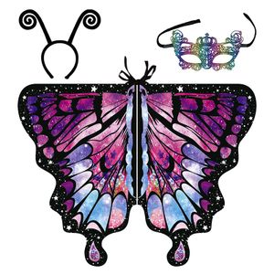 Schmetterlingsflügel Schmetterling Kostüm Damen,Kostüm Umhang Verkleidung Fasching Karneval Kostüm Damen mit Gesichtsbedeckungen + Stirnband (Rosa)