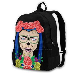 Zombie Skull Girl Floral Crown Of Roses Schultasche Große Kapazität Rucksack Laptop 15 Halloween Zombie Zombie Girl Floral
