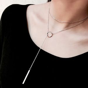 925 Sterlingsilber-Streifen-hängender Hoop-Kreis-lange Halskette für Frauen-mehrschichtige offene Strickjacke-Ketten-lange Halsketten-Halskette