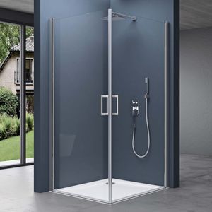doporro Eck-Duschkabine Eckdusche 70x90x195cm Duschabtrennung ESG-Sicherheitsglas Klarglas inkl. beidseitiger Easy-Clean-Beschichtung Hebe- und Senkmechanismus Ravenna24K