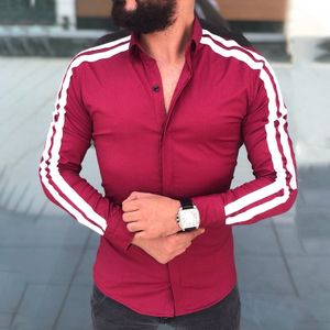 Herren Slim Fit Langarmhemden Casual Button Down Hemden Muscle Fit Hemden,Farbe: Rot,Größe:XXL