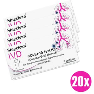 20 Stück SINGCLEAN Covid-19 Schnelltest (1er Pack) Selbsttest Sars-Cov-2 Antigen Test Kit (kolloidales gold) AT1259/21