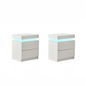 CLIPOP Nachttisch 2er set, mit RGB LED, 2 Schubladen, Holz Beistelltisch für Schlafzimmer, Weiß