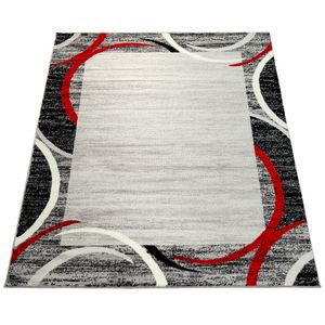 Wohnzimmer Teppich Bordüre Kurzflor Meliert Modern Hochwertig Grau Schwarz Rot, Grösse:160x220 cm