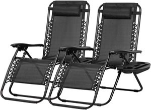 Meisterhome® 2-teiliges Sonnenliege Set Liegestuhl klappbar Rückenlehne Gartenliegen Campingstuhl Wetterfest - Relaxliege mit Getränkehalter – Schwarz