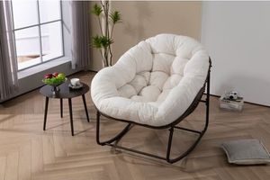 Outdoor-Rattan-Schaukelstuhl gepolsterter Schaukelstuhl Lounge Stuhl Verandastuhl Wohnzimmerstuhl Terrassenstuhl Gartenstuhl Weiss