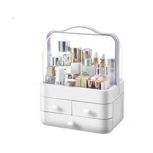 Make Up Kosmetik Organizer, Beauty Organizer, Staubdicht Beauty Aufbewahrung Schmink Kosmetikbox Aufbewahrungsbox mit Deckel Tragegriff 180°Drehbar, Weiß